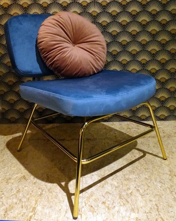 Lounge stoel model 14193 velvet petrol met messing frame - Afbeelding 3