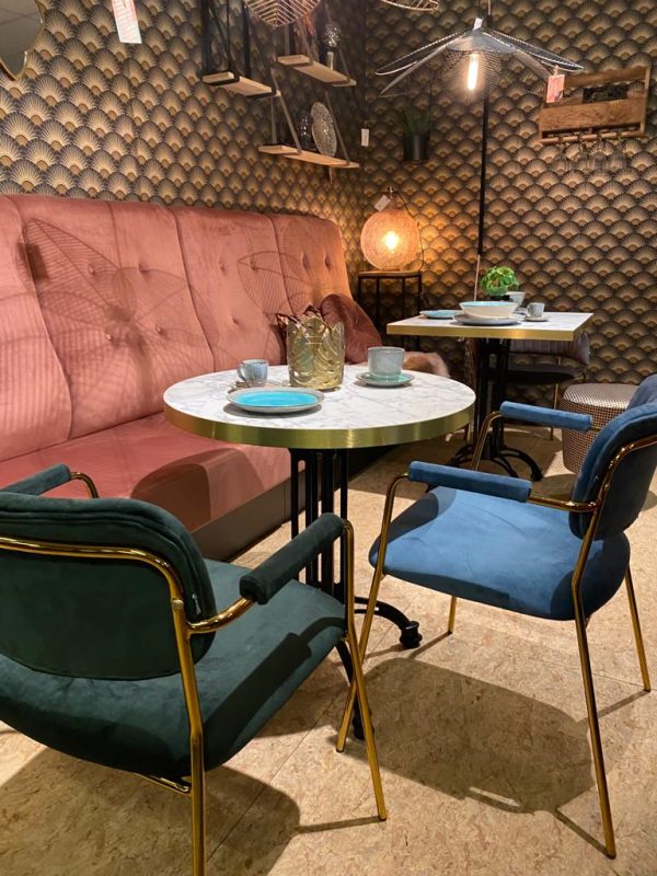 Trendy eetkamerstoel  velvet petrol met messing frame - Afbeelding 5