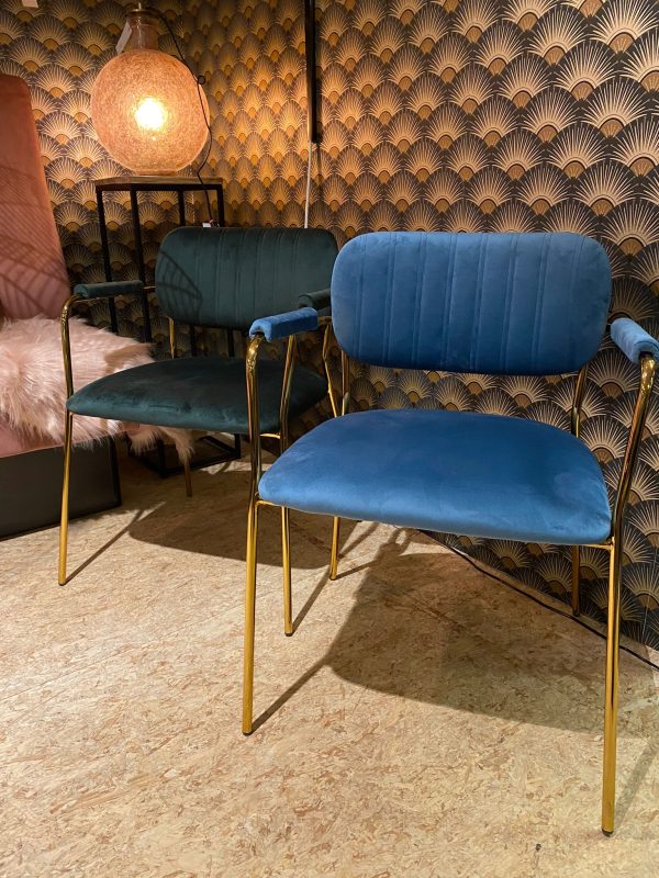 Trendy eetkamerstoel  velvet petrol met messing frame - Afbeelding 4