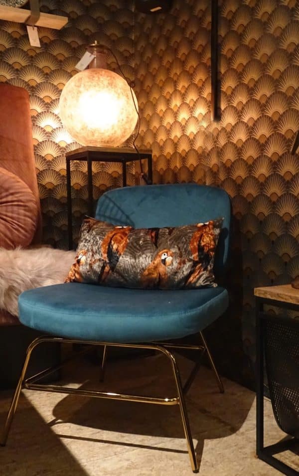 Lounge stoel model 14193 velvet petrol met messing frame - Afbeelding 6