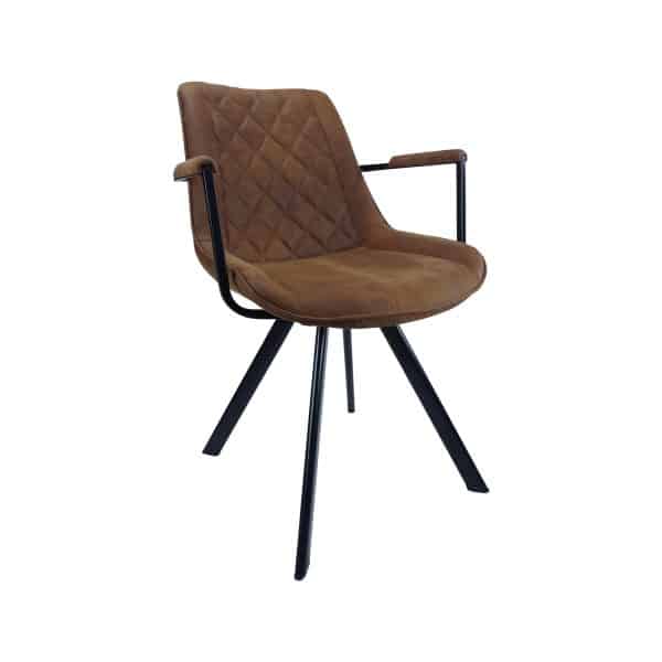 Trendy eetkamerstoel in cowboy cognac met armleuning