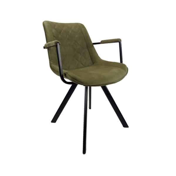 Trendy eetkamerstoel in vintage cowboy green met armleuning